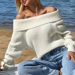 Off-Shoulder White Sweater